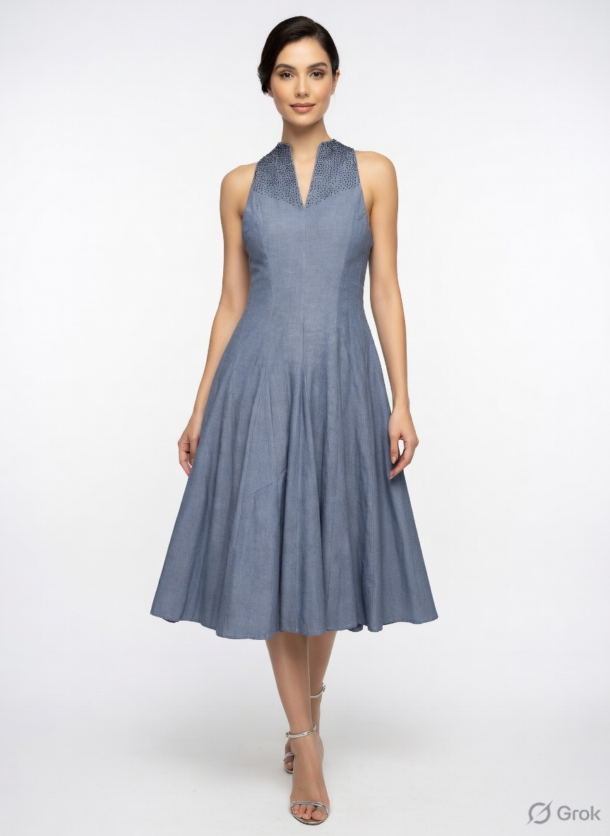 Grey Beads Embroidered Panel Dress